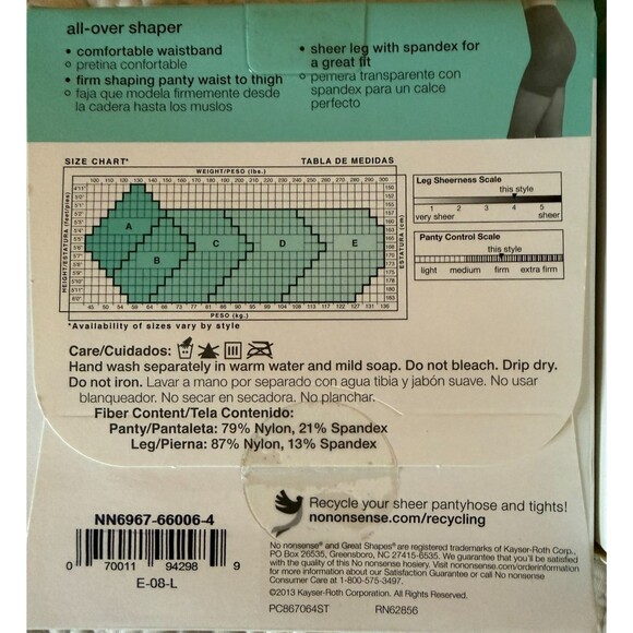 No Nonsense Great Shapes All Over Shaper Sheer Toe Midnight Black D bv - Picture 3 of 3